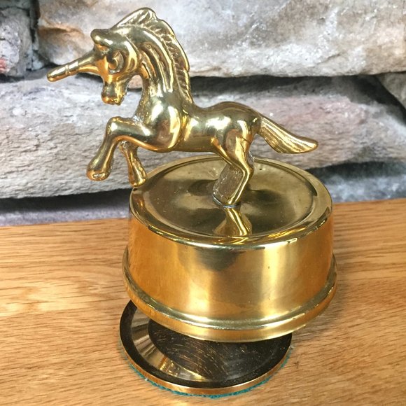 Vintage Brass Unicorn Music Box Boho Decor